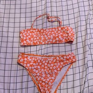 kids shein halter flowers bikini
